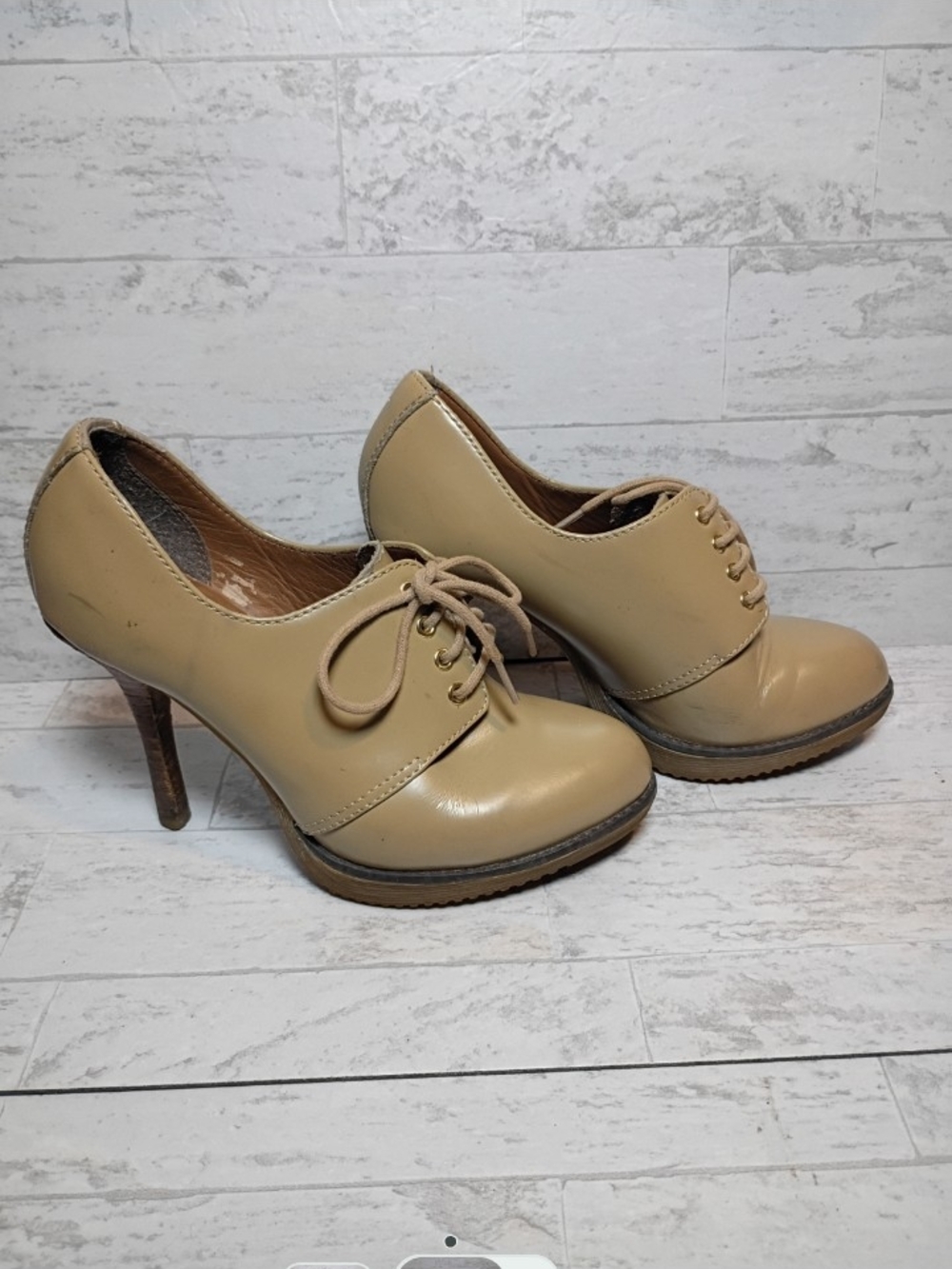 Dr. Martens Beige Lace-Up High Heel Oxfords